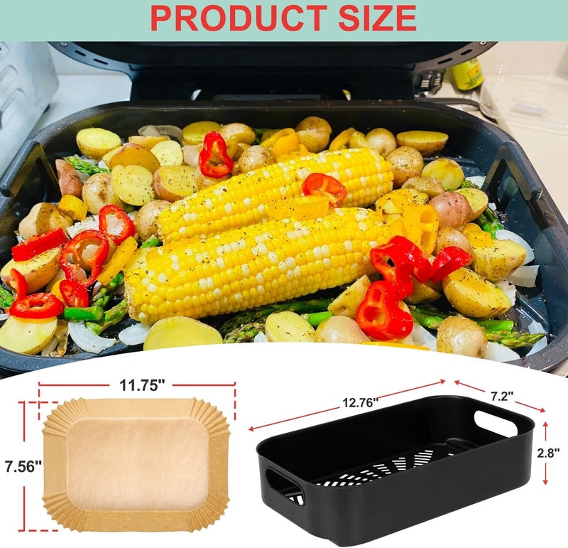 WEBROIL Foodi XL Grill Combo Crisper Basket for Ninja FG551 Foodi Indoor Grill, Non-Stick Air Fryer Basket for Ninja Air Fryer Grills DG551/DG651 Accessories, with 100 Packs Disposable Parchment Paper Liners - Image 4